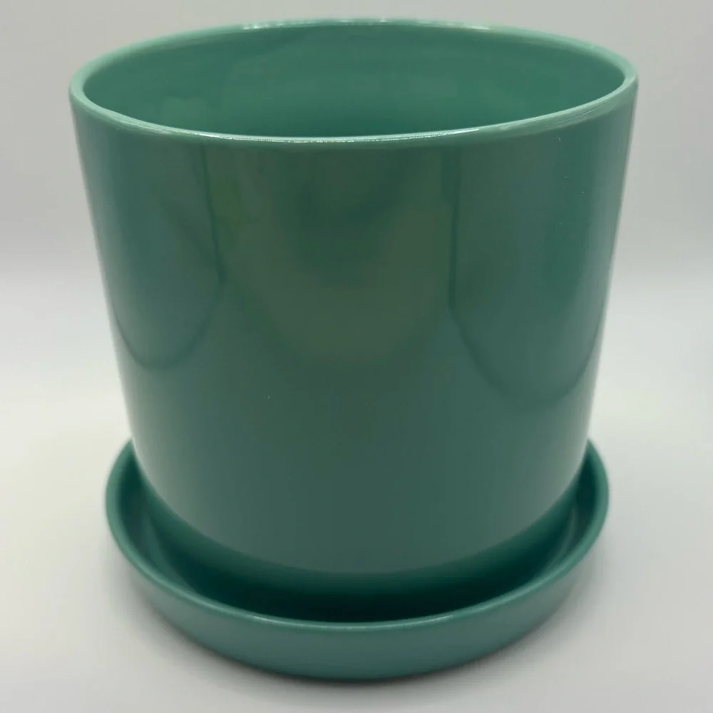 Turquoise Aqua Green Planter Pot with Saucer Porcelain Glossy 5” y2K Modern